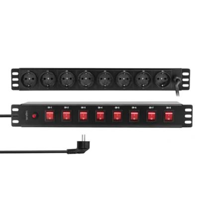 Afbeelding van LogiLink PDU8D01 19&quot; stekkerdoos 8 voudig, elk stopcontact afzonderlijk schakelbaar, met overbelastingsbeveiliging