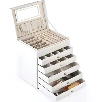 Afbeelding van Sieradendoos Juwelendoos Sieradenhouder Organizer Juwelenkistje Dames bijouteriedoos Sieradenopslag met Lades voor Kettingen, Horloges, Ringen, Oorbellen en Armbanden Wit