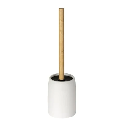 Afbeelding van WENKO toiletborstelset Mod. Altavalle vrijstaande van polyresin en bamboe voor badkamer gastentoilet Ø 10,5 cm hoogte 38,5 wit zwart naturel