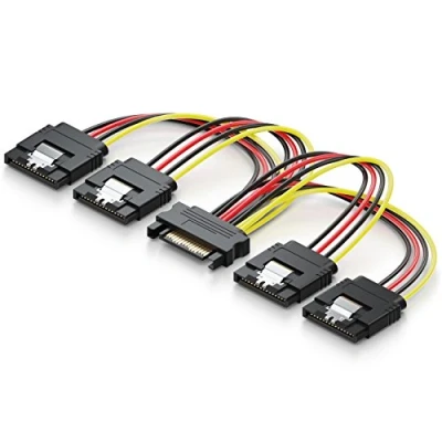 Afbeelding van deleyCON 0,15m S ATA Voedingsadapter Y Adapter 1x SATA Bus naar 4x Stekker Interne HDD SSD Voedingskabel Voorziet tot 4 Apparaten van Stroom