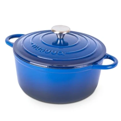 Afbeelding van Gietijzeren Pot met Deksel Anti aanbaklaag, Ovenbestendig, Geëmailleerde Braadpot Robuust Kookgerei Donkerblauw 4,7L Van Nuovva