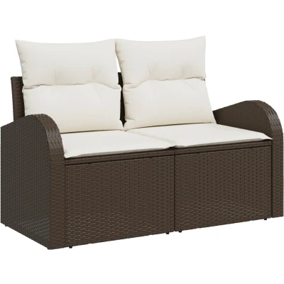 Afbeelding van vidaXL 2 Zits Tuin Sofa met Kussens Bruin Poly Rattan