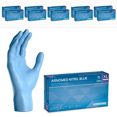 Afbeelding van ARNOMED wegwerphandschoenen blauw XL, nitril handschoenen 1000 stuks (10 dozen), poedervrij &amp; latexvrije handschoenen, wegwerphandschoen in XS XXL, wegwerp handschoen