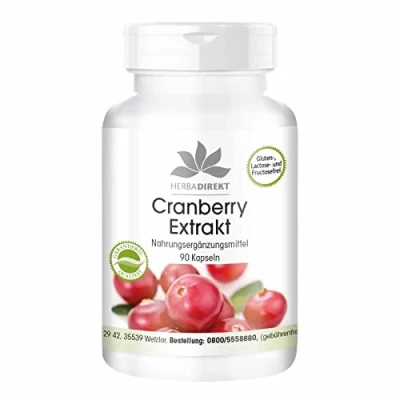 Afbeelding van Veenbessencapsules Veenbessenextract 25 keer geconcentreerd hoge dosering 90 capsules veganistisch HERBADIREKT by Warnke Vitalstoffe Duitse apothekerskwalitei