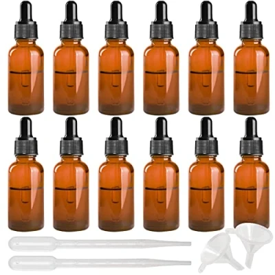 Afbeelding van INHEMING 30 ml pipetfles bruin glas met glazen pipet, 12 stuks apothekersfles, kleine fles, druppelfles, inclusief trechter en voor essences, oliën, parfumextracten