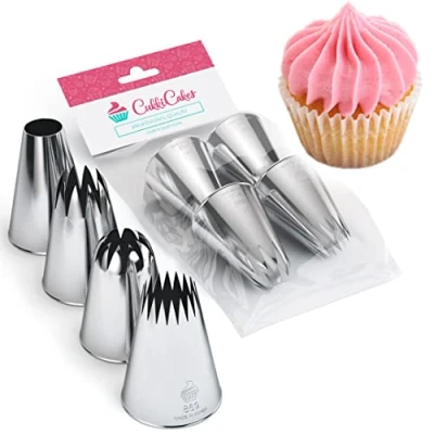 Afbeelding van CukkiCakes Set van 4 professionele spuitmonden XL (849, 869, 829 y 808) voor spuitzakken, decoratie en productie cupcakes, taarten, churros, kroketten, koekjes, gemaakt in Korea
