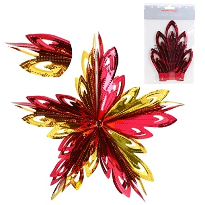 Afbeelding van Christmas Concepts® 16 &quot;(1.3ft) grote folie 3D ster hangende decoratie kerstversiering (rood en goud)
