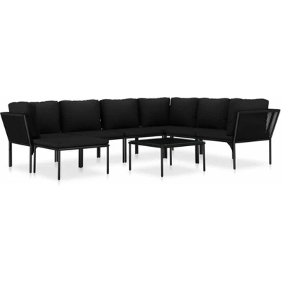 Afbeelding van 8 delige Loungeset met kussens PVC zwart
