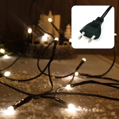 Afbeelding van HELLUM Lichtsnoer 10 leds, 1,35 m lengte, lichtketting binnen, klassiek warm wit, 59 lm, groene met stekker, kerstboomlichtketting 579123