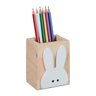 Afbeelding van Relaxdays pennenbak met konijn pennenhouder bureau of kinderkamer desk organizer