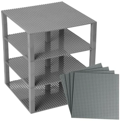 Afbeelding van Strictly Briks Brik Tower Klassieke bouwplaten 100% compatibel met alle grote merken voor torens, plankjes en meer 4 &amp; 30 Stackers grijs 25,5 x cm (de bouwplaten)