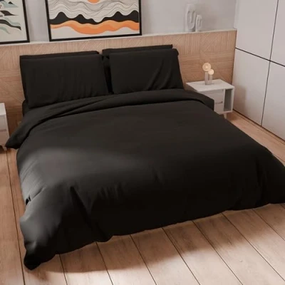 Afbeelding van PETTI Artigiani Italiani Eenpersoons beddengoedset 160 x 200 cm (1 kussensloop 50 80 inbegrepen), dekbedovertrek van zachte microvezel, zwart