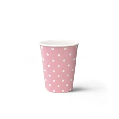 Afbeelding van PAW Wegwerp Bekers Set (8 st.) I Inhoud 250 ml Wegwerpbekers Ideaal voor Bruiloft, Kinderfeest, Verjaardag, Vieringen Papieren Druk op Waterbasis Stippen Lichtroze