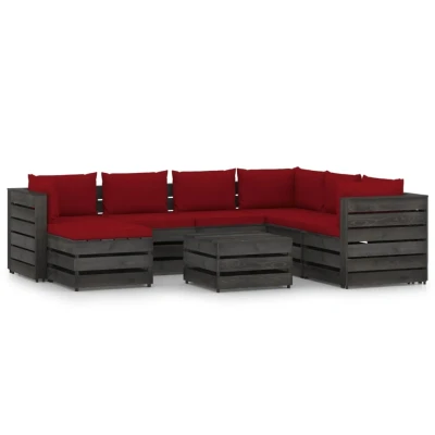 Afbeelding van 8 delige Loungeset met kussens grijs geïmpregneerd hout