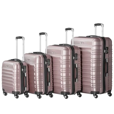 Afbeelding van Zelsius koffer set 4 stuks ABS hardshell met cijferslot, dubbele wielen en binnenscheidingswand handbagagekoffer, delig, trolley, groot, bagageset, rosé