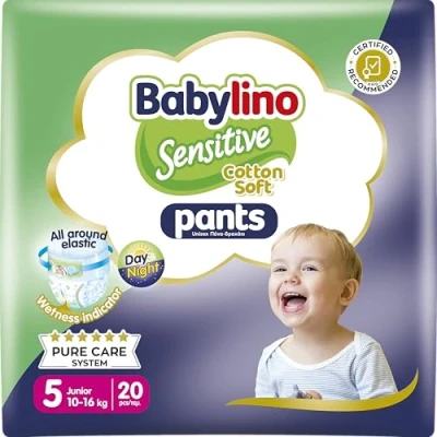 Afbeelding van Babylino Gevoelige katoenen zachte luiers slipje maat 5, junior broek (10 16 kg), 20 stuks
