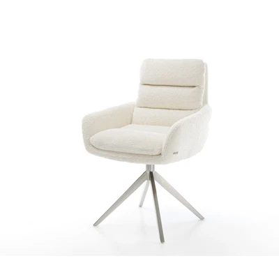 Afbeelding van DELIFE Draaistoel Abelia Flex met armleuning bouclé wit kruisframe breed roestvrij staal 360 draaibaar rocker functie