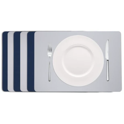 Afbeelding van Cookinglife Placemats Vegan leer Grijs / Blauw dubbelzijdig 46 x 33 cm 6 Stuks