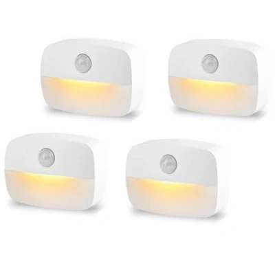 Afbeelding van SUJAHHUJIQ Led nachtlampje met bewegingssensor, 4 stuks stick on sensorlampen, op batterijen, auto/aan/uit trapsensorverlichting voor binnen, toilet, hal, kast, keuken, kinderkamer