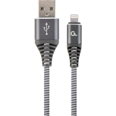 Afbeelding van Premium 8 pin laad &amp; datakabel &#039;katoen&#039; 2 meter spacegrey/wit