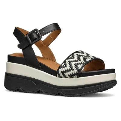 Afbeelding van Geox Gardenia Sandalen met plateauzool, Dames, Maat: 36, Black papyrus Leer