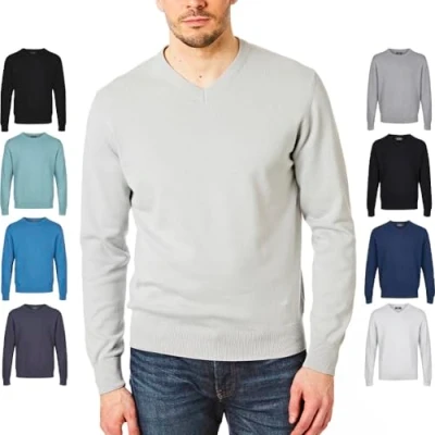 Afbeelding van Castle Point Mannen CSPKNT004 100% katoen Soft Touch V hals gebreide trui trui, lichtgrijs mergel, grote