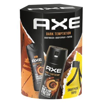 Afbeelding van Axe Cadeauset &quot;Dark Temptation&quot; verzorgingsset met bodyspray, douchegel en smartphone statief (150 ml + 250 ml)