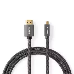 Afbeelding van Micro HDMI naar kabel Nedis 2 meter (4K@60Hz, Ethernet, HDR, Nylon, Verguld)
