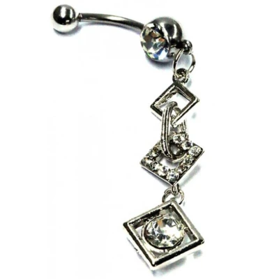 Afbeelding van Bijoux by Ive® Navelpiercing Gebogen barbell Vierkantjes en stenen