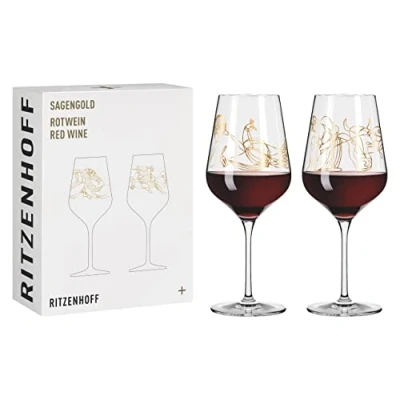 Afbeelding van Ritzenhoff 3401001 Rodewijnglas 500 ml Serie Sagengold Nr. 1 Set van 2 met mythologiemotief, echt goud Made in Germany