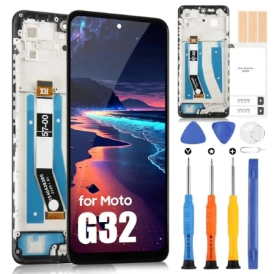 Afbeelding van Motorola Moto G32 lcd scherm, vervangend beeldscherm voor XT2235, 6,5 inch display, digitazer, volledige montage, met reparatieset, zwart frame