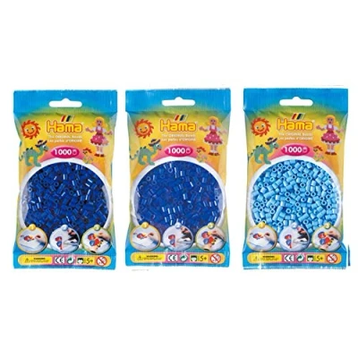 Afbeelding van Hama Convulut Midi strijkkralen 3 kleuren (blauw 08, neon blauw 36, pastel 46) + strijkinstructies met designsjablonen