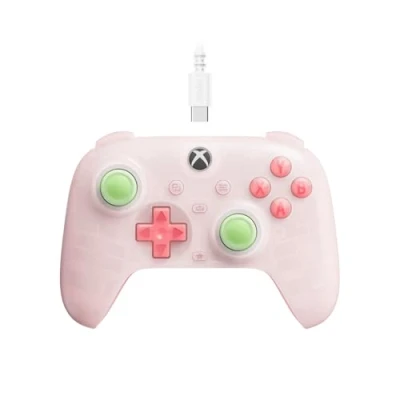 Afbeelding van 8Bitdo Ultimate Mini Wired Controller for Xbox with RGB Lighting Fire Ring, Hall Effect Joysticks and Triggers, Series XS, One, Windows 10/11 Officially Licensed (Translucent Pink)