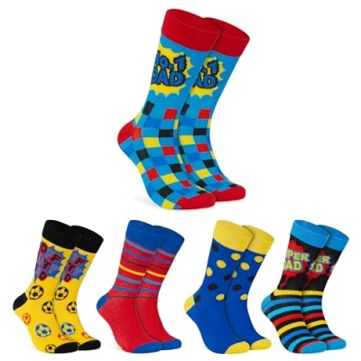 Afbeelding van CityComfort Herensokken, 5 stuks, ronde sokken voor mannen, tieners, zacht, ademend, werk, sport, casual, maat 7 11, grappige papa cadeaus Multi Vader, One size