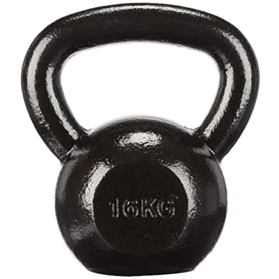 Afbeelding van Amazon Basics Kettlebell, gietijzer, met getextureerd en geschilderd oppervlak, zwart, 16 kg