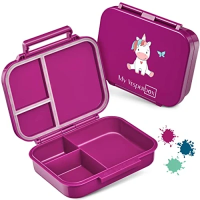 Afbeelding van My Vesperbox Mini Bia Bento Box voor kinderen, nieuw model, compact en licht, lekvrij BPA vrij, lunchbox, broodtrommel, de kleuterschool school (paars, zittende eenhoorn)