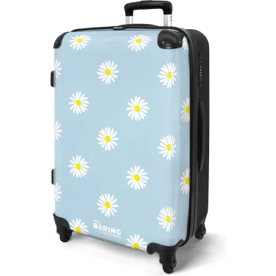 Afbeelding van NoBoringSuitcases.com® Koffer groot Rolkoffer lichtgewicht Pastel blauw met madeliefjes Reiskoffer 4 wielen Grote trolley XL 20 kg bagage
