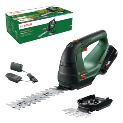 Afbeelding van Bosch accu tuinschaar AdvancedShear 18V 10 (1 2,0 Ah, systeem, snoeit tot 85 m² per acculading, met buxus en grasschaarmessen, in kartonnen doos)
