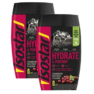 Afbeelding van Isostar Hydrate &amp; Perform 2x400 g isotone elektrolytische drank elektrolytoplossing ter ondersteuning van de sportieve prestaties Cranberry, verpakking 2 stuks