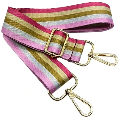 Afbeelding van Verstelbare vervangende schouderriem, roze, gestreept, handtasriem, vervanging, universele reserve riem met gouden gesp voor dames, handtas, schoudertas, accessoires, 610
