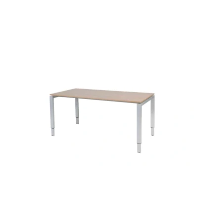 Afbeelding van Domino bureau, hoogte instelbaar (62 85cm) met 160x80cm &#039;zwevend&#039; havana/ kersen licht 25mm blad en aluminium (RAL9006) N poot frame.