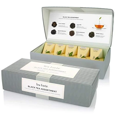 Afbeelding van Tea Forte diverse zwarte thee, kleine presentatiedoos theemonster cadeauset met 10 handgemaakte piramide thee infusers