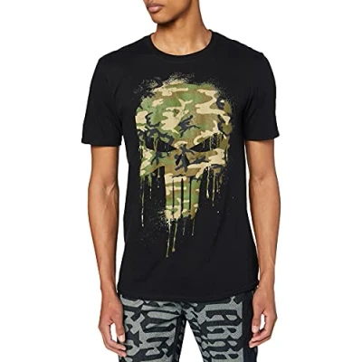 Afbeelding van MARVEL Heren Punisher Skull Camo T Shirt, Zwart, L