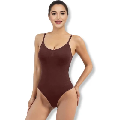 Afbeelding van corrigerende body dames Bruin Maat XXL Naadloos Bodysuit onzichtbare zonder beugel corrigerend ondergoed string shapewear