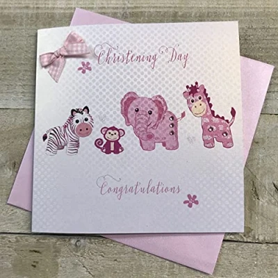 Afbeelding van White Cotton Cards Roze speelgoed dag handgemaakte doopkaart, wit, BD72