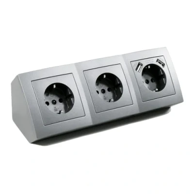 Afbeelding van MC POWER Flair Stopcontactdoos, inbouwcontactdoos, 3 voudig + 2x USB, 250V /16A, opbouwbouw, antraciet, mat