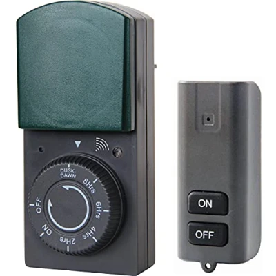 Afbeelding van Electraline 58110 timer voor buiten, IP44 aftelfunctie met sensor en afstandsbediening, Zwart/groen