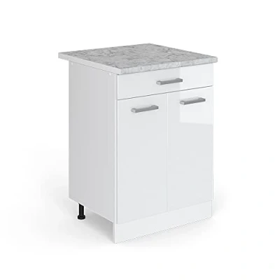 Afbeelding van Vicco Keukenonderkast &quot;R Line&quot;, Wit Hoogglans/Wit, 60 cm met lade en werkblad