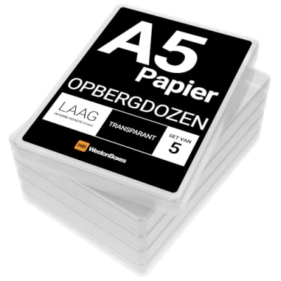 Afbeelding van WestonBoxes A5 Slanke plastic presentatie en opbergdozen voor papieren kaart kleine knutselitems (5 Stuks, Transparant)