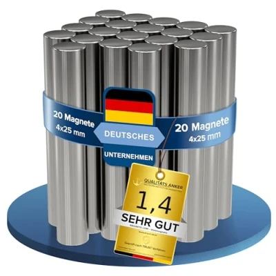 Afbeelding van Neodymium powermagneet, zilverkleurig, staafmagneet, extra sterk, lang, diameter 4 x 25 mm sterke magneten, supermagneet, hechtkracht ca. 0,8 kg, magneten voor whiteboard, prikbord, magneetbord,